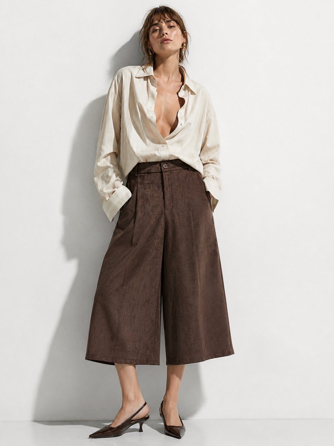 Weite Culotte in Veloursleder-Optik