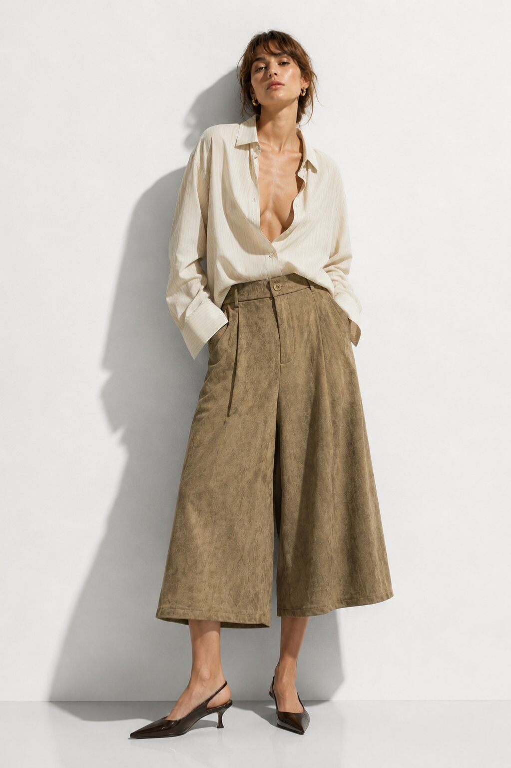 Weite Culotte in Veloursleder-Optik